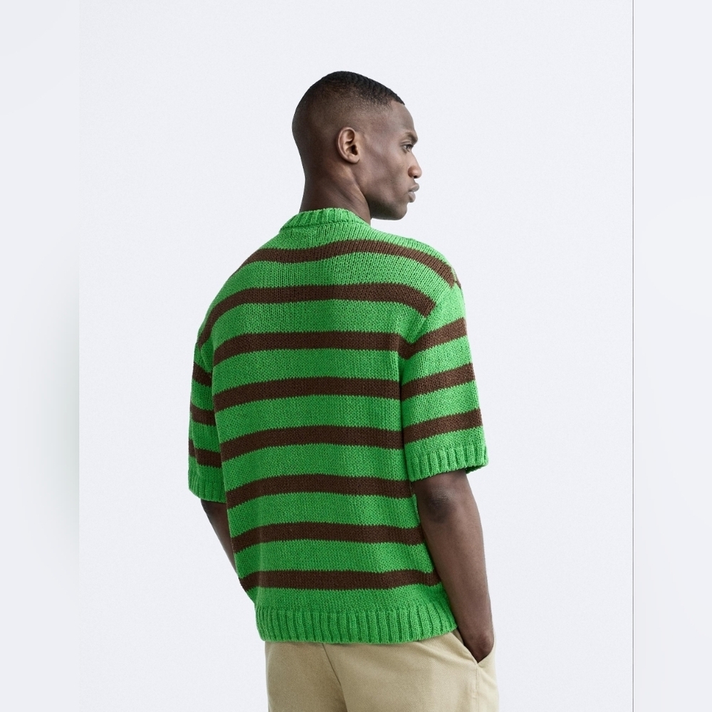 Zara Mens Short Sleeve Striped Knit Top, Size Medium